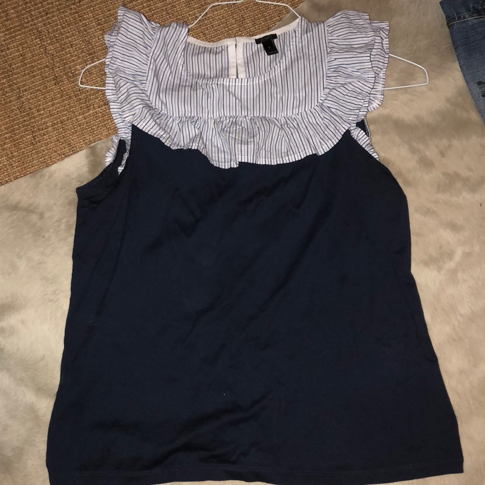Adorable jcrew navy and white ruffle top